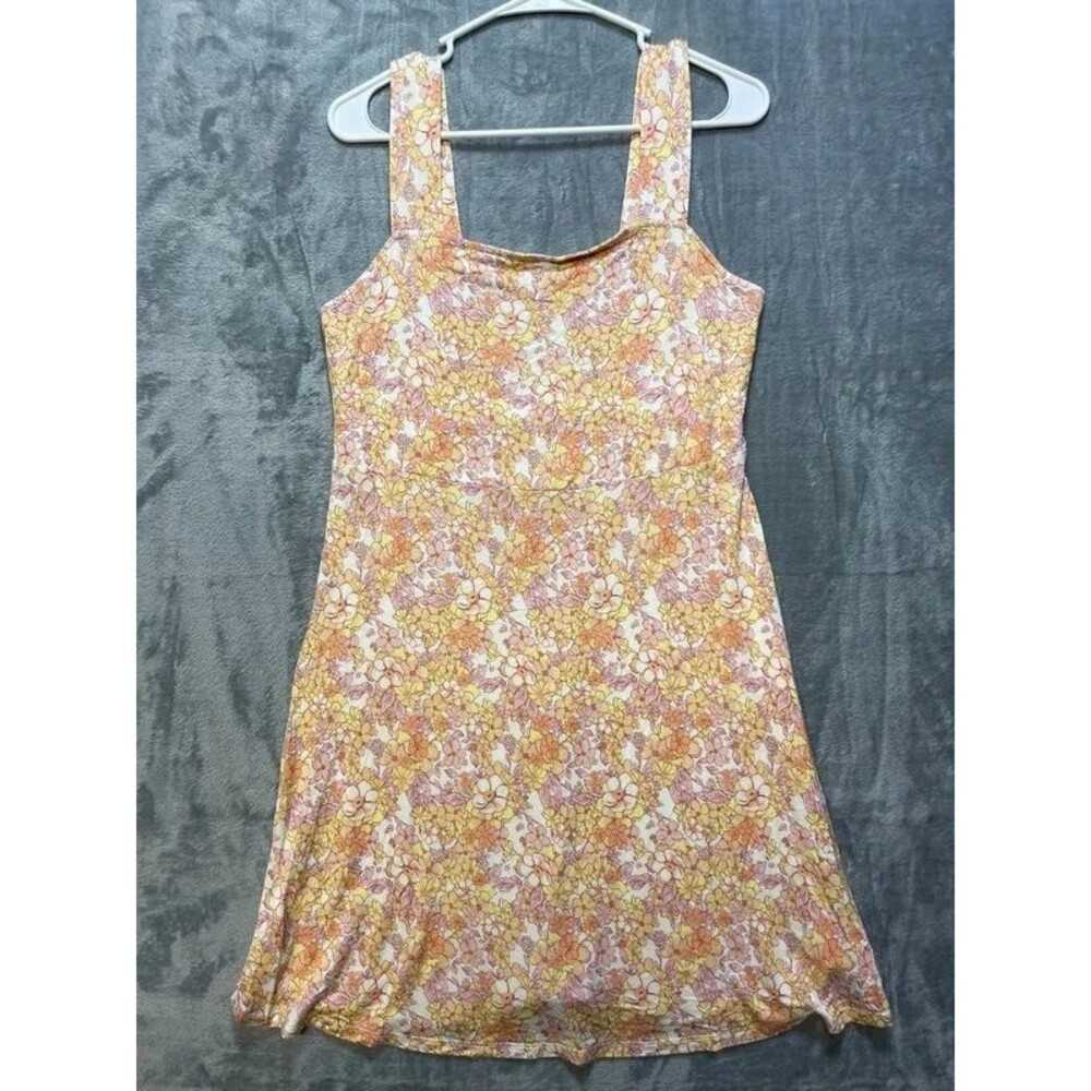 SO Womens Floral Tank Dress Yellow Pink Orange Sleeveless Size Large